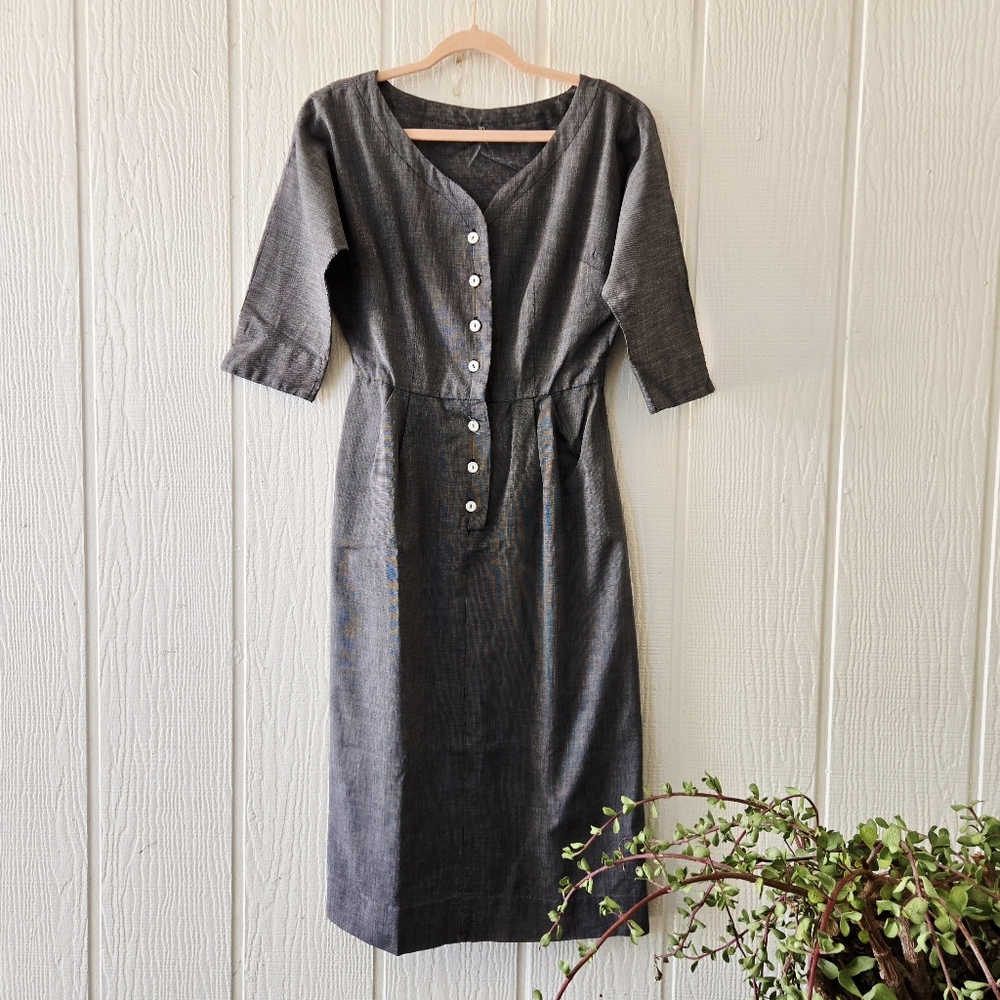 Vintage 50's Handmade Original Winfield New York Knee Length Pin Up Gray Small